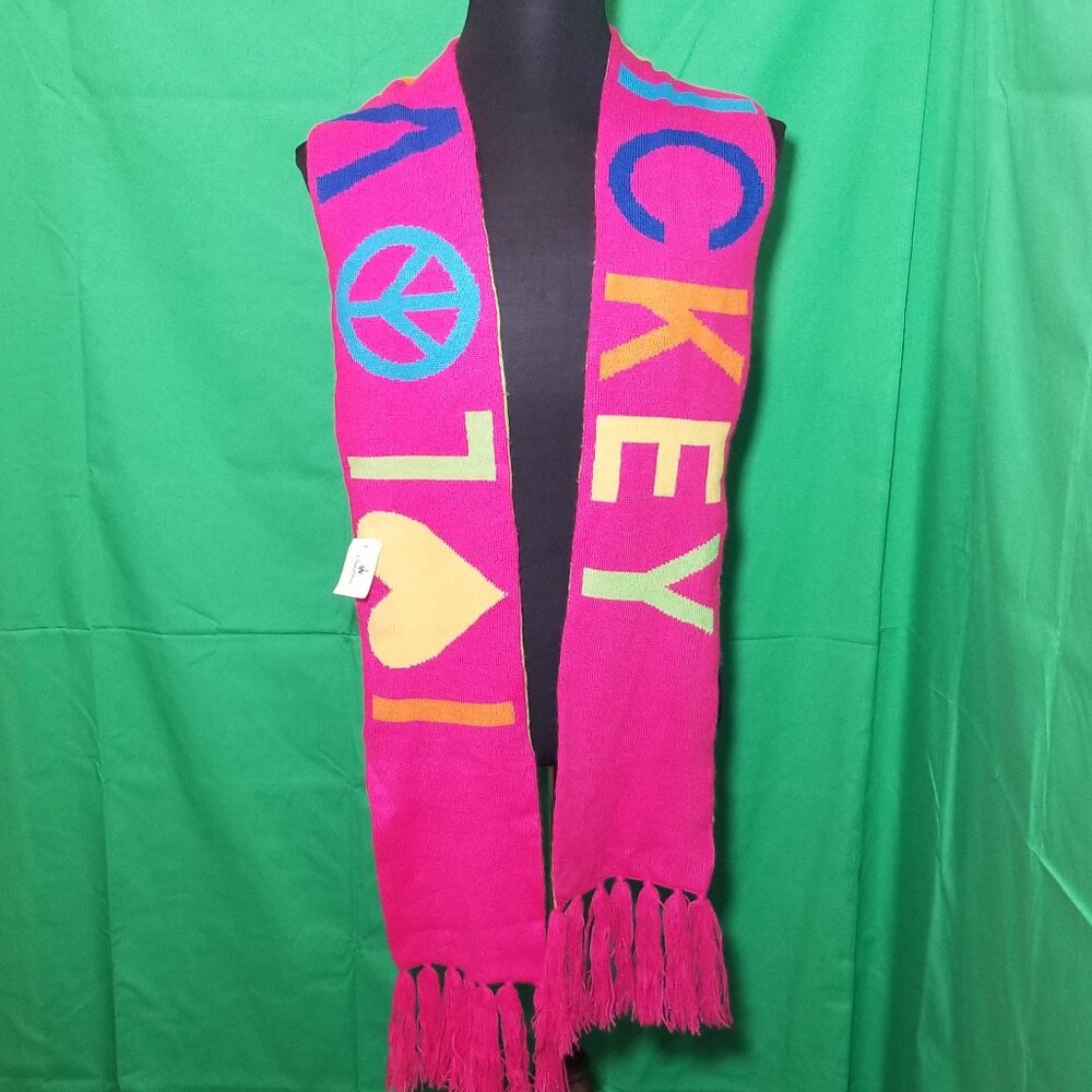 Disney Parks Mickey Mouse I Love You Colorful Scarf Peace Fringe Resortwear NWT